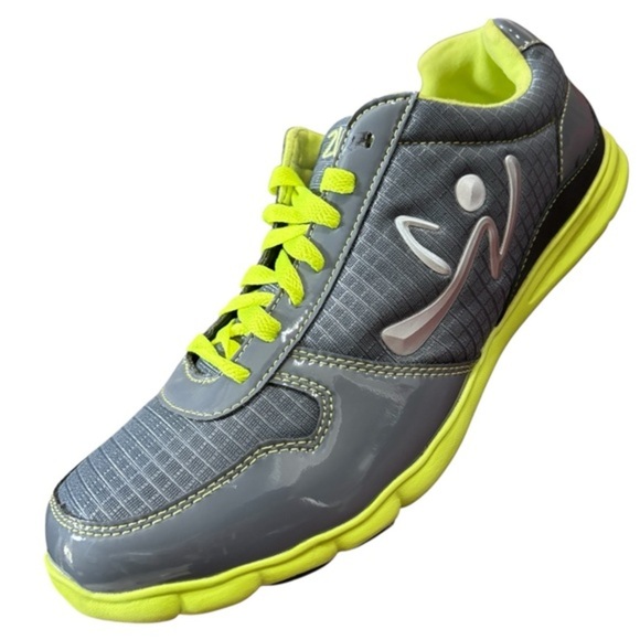 Zumba Fitness Gray Gloss & Volt Yellow Logo Sneakers, Size 9 - Picture 1 of 9